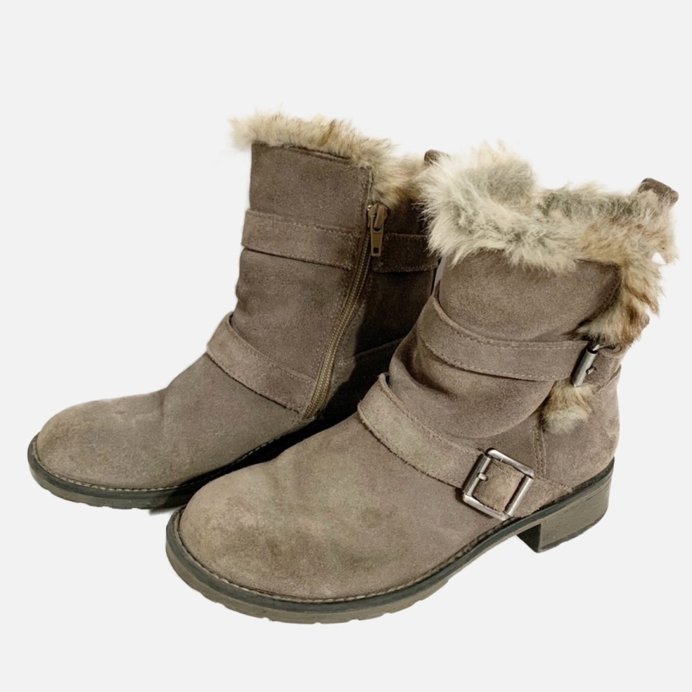 GH Bass & Co. Mara Fur Lined Suede Leather Waterproof Bootie Strap and Buckle